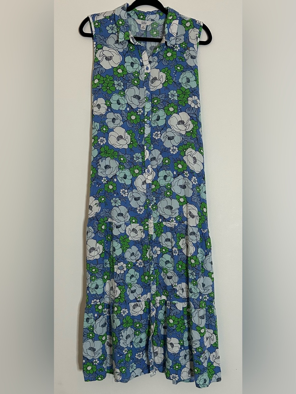 croft & barrow Blue Floral Sleeveless Midi Dress with Green and White Flowers